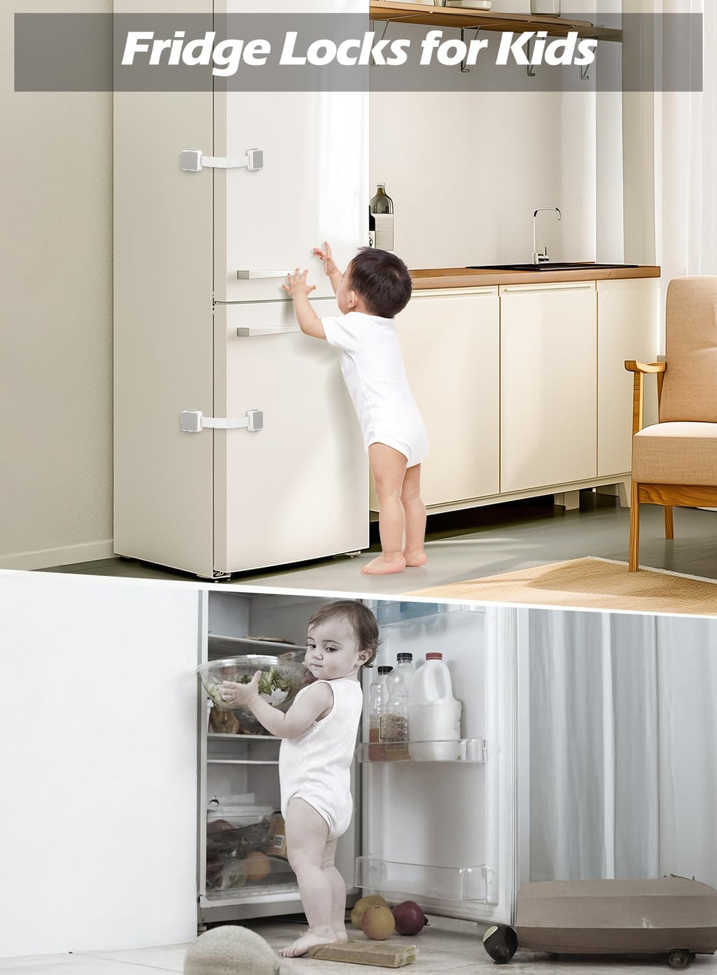 6 Pack Baby Proofing Safety Locks Child Safe for Cabinet Drawer Fridge Oven Dishwasher Doors, Toilet Seat & Lid, Adjustable Furniture Latches and Straps, 3M Adhesive No Drilling Button,Unlock Design