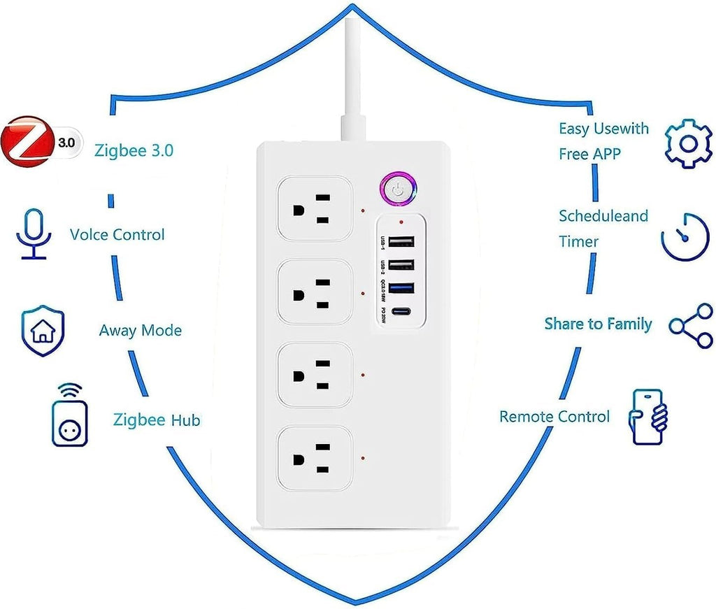 ZigBee Power Strips Surge Protector, USB C Power Strip 20W, Smart Life APP/Timer, 4 Individually Controlled Outlets, Compatible with Alexa Google Home Phillilps HUE, Need ZigBee Gateway Hub