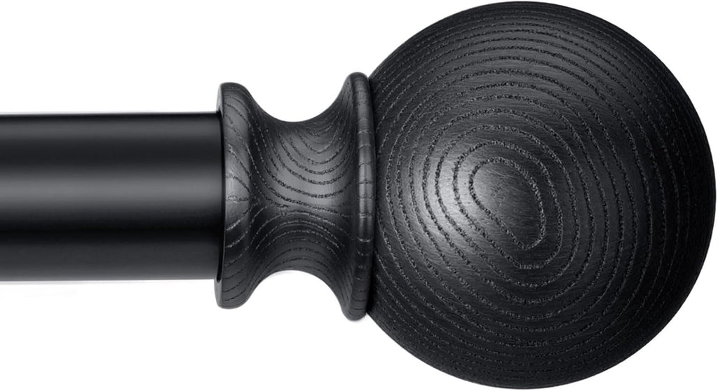 BRIOFOX Black Curtain Rods for Windows 28 to 48 Inch(2.3-4ft)- 1'' Diameter Heavy Duty Curtain Rods with Imitation Wood Grain Pattern Finials,Adjustable Decorative Curtain Rods Set,28-48''