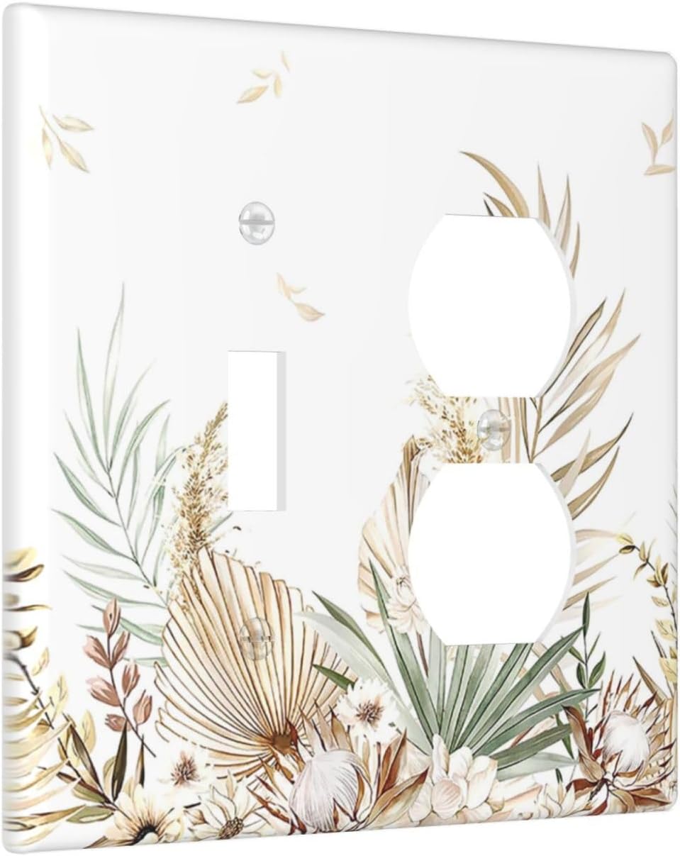 Wallplates Boho Leaves Watercolor Tan Leaf Floral Plant 1 Toggle 1 Duplex Switch Plate Electrical GFCI Faceplate Decorative Light Switch Covers for Bedroom Home Decor