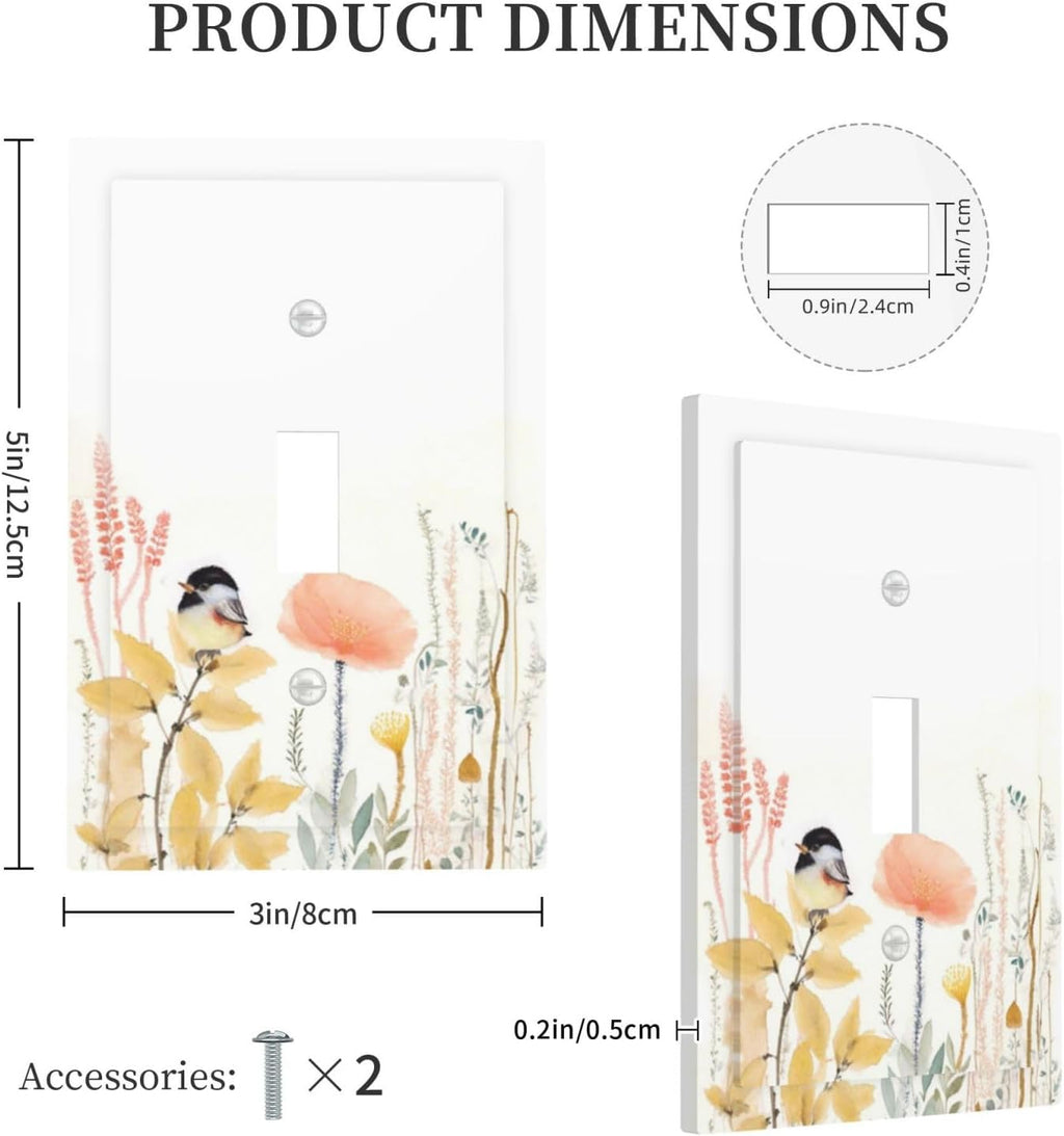 Decorative Light Switch Cover Colorful Floral Watercolour Cuddly Bird 1 Gang Single Toggle Device Electrical Faceplate Switchplates Decorator Outlet Wall Plate For Bed Room Living Room