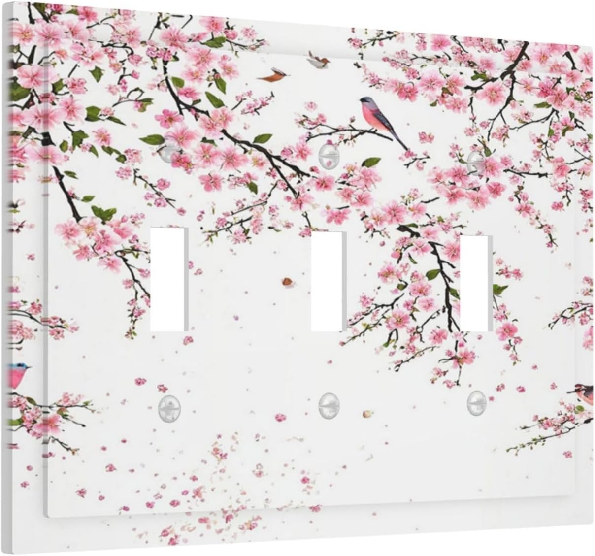 Decorative Light Switch Plate Covers Rustic Plum Blossom Pink Flowers 3 Gang Light Switch Cover Triple Toggle Wall Plate Outlet Covers for Country Home Bedroom Decor