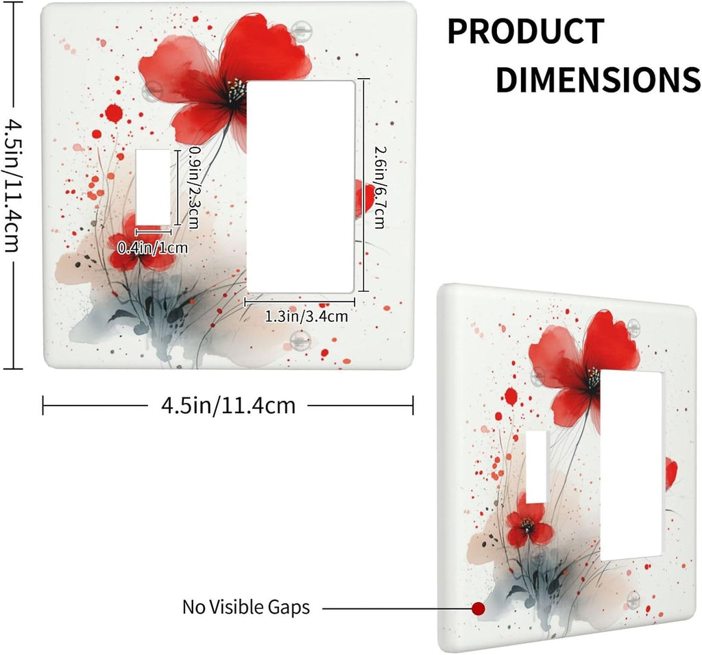 Vintage Watercolor Red Flowers Floral Outlet Covers 1 Toggle 1 Rocker Combination Light Switch Cover Plate Decorative Wall Plate Electrical Switch Plates for Bedroom Bathroom Decor