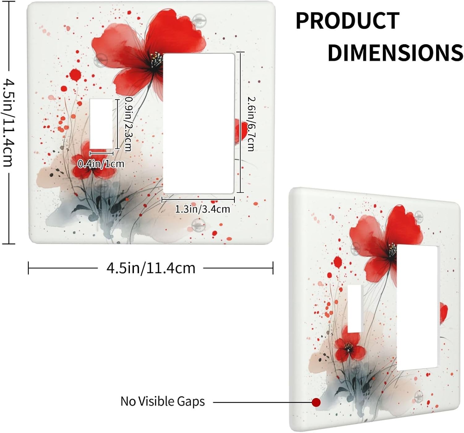 Vintage Watercolor Red Flowers Floral Outlet Covers 1 Toggle 1 Rocker Combination Light Switch Cover Plate Decorative Wall Plate Electrical Switch Plates for Bedroom Bathroom Decor