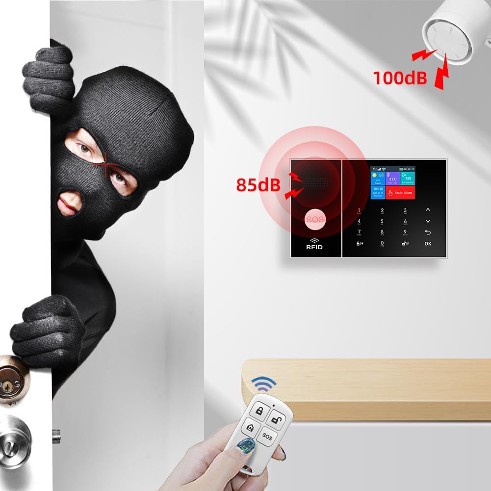 YBJ Wireless Alarm System for Home Security,DIY 4G Smart Home Alarm System with APP Alert, 24-Piece-Kit (Motion Detector,Door Window Sensor,Siren,Remote Control),Work with Alexa and Google Assistant