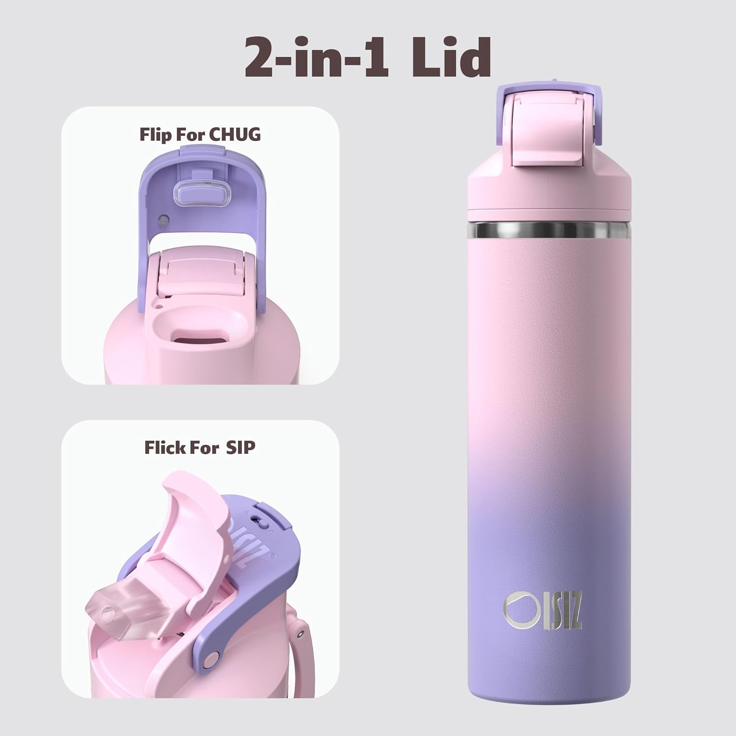 OISIZ Insulated Water Bottle 24 oz with 2 in 1 Spout and Straw Lid,One Click Safety Lock,100% Leakproof,Keep Cold 24H,Vacuum Stainless Steel Water Bottle for School,Travel and Sports,Dishwasher Safe