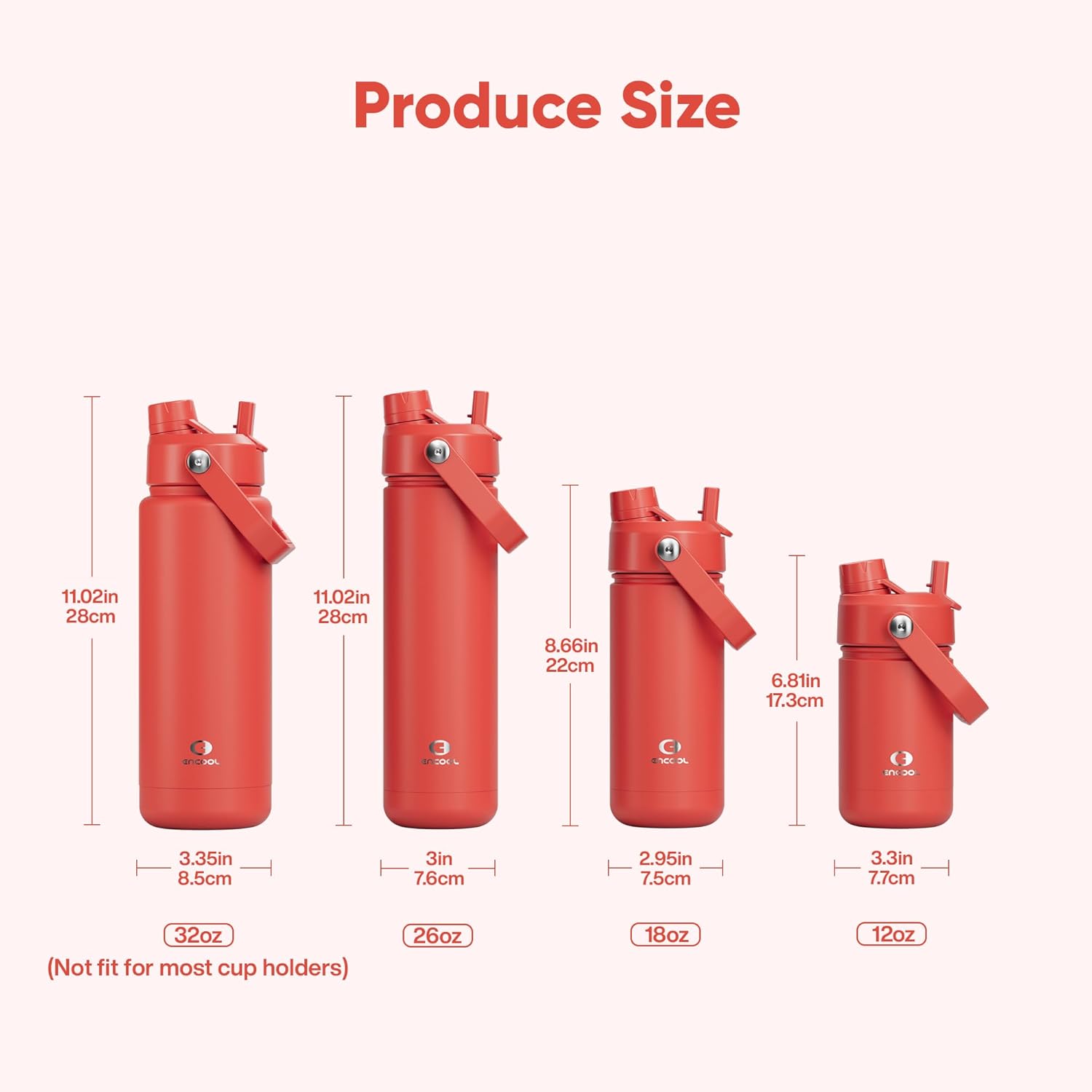 ENCOOL Insulated Water Bottle with Straw Stainless Steel Water Bottle, Leak-Proof, BPA-Free, Double Wall Vacuum Keeps Cold for 24 Hours for Sports, Travel, School (32 oz, Tawny Orange)