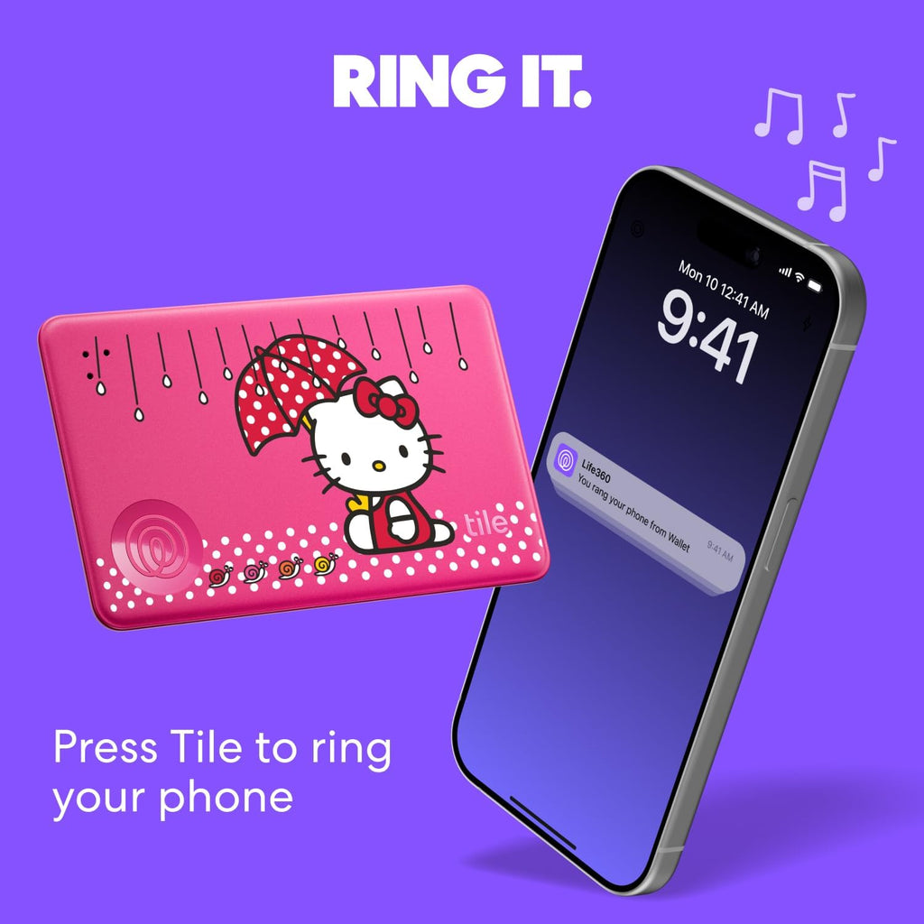 Tile by Life360 Starter Pack - Bluetooth Trackers and Item Finders for Keys, Wallets & More. Both iOS and Android Compatible. Phone Finder. 2-Pack, Mate/Slim (Tile x Hello Kitty: Rainy Day Adventures)