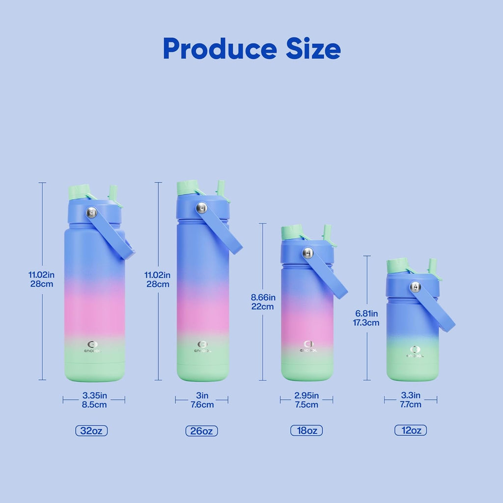 ENCOOL Insulated Water Bottle with Straw Stainless Steel Water Bottle, Leak-Proof, BPA-Free, Double Wall Vacuum Keeps Cold for 24 Hours for Sports, Travel, School (18 oz, Frosted Lilac)