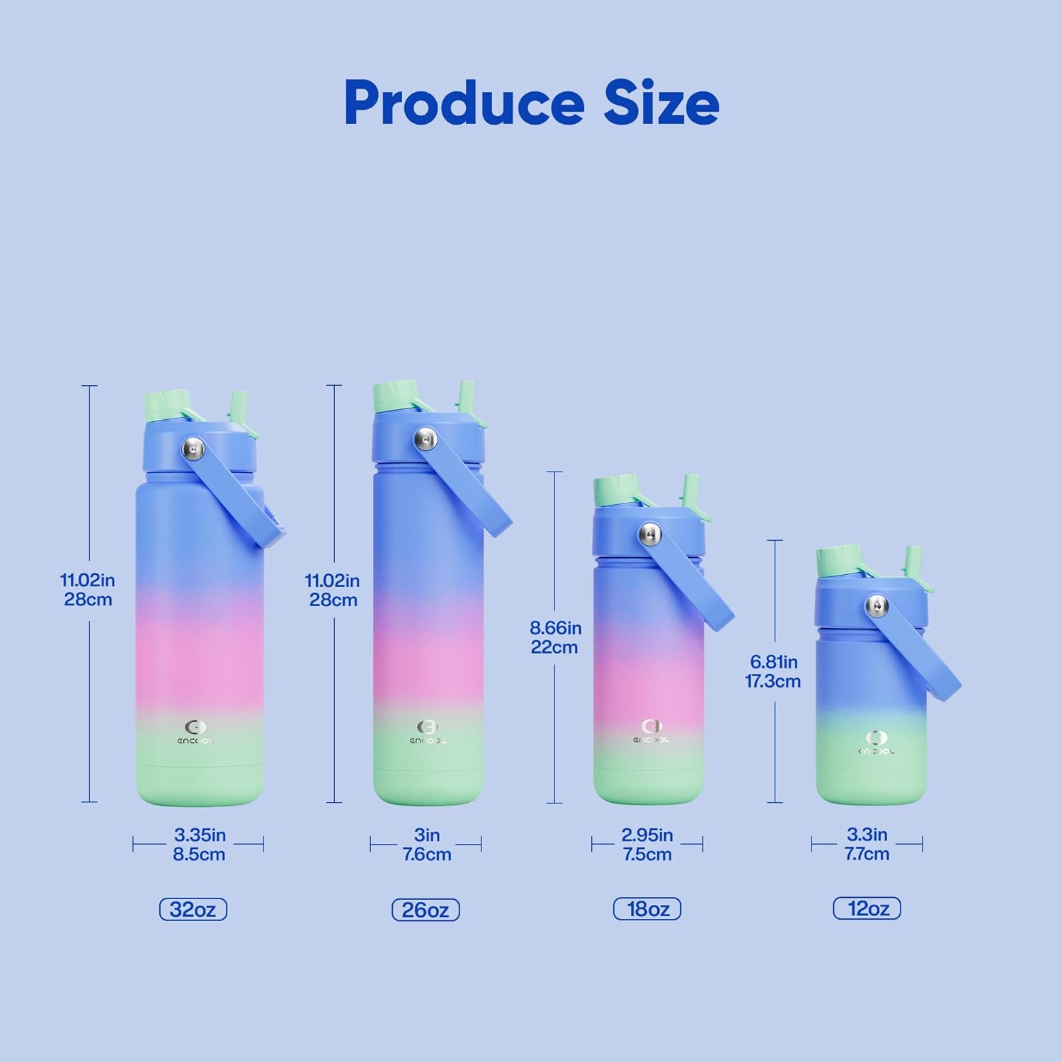 ENCOOL Insulated Water Bottle with Straw Stainless Steel Water Bottle, Leak-Proof, BPA-Free, Double Wall Vacuum Keeps Cold for 24 Hours for Sports, Travel, School (18 oz, Frosted Lilac)