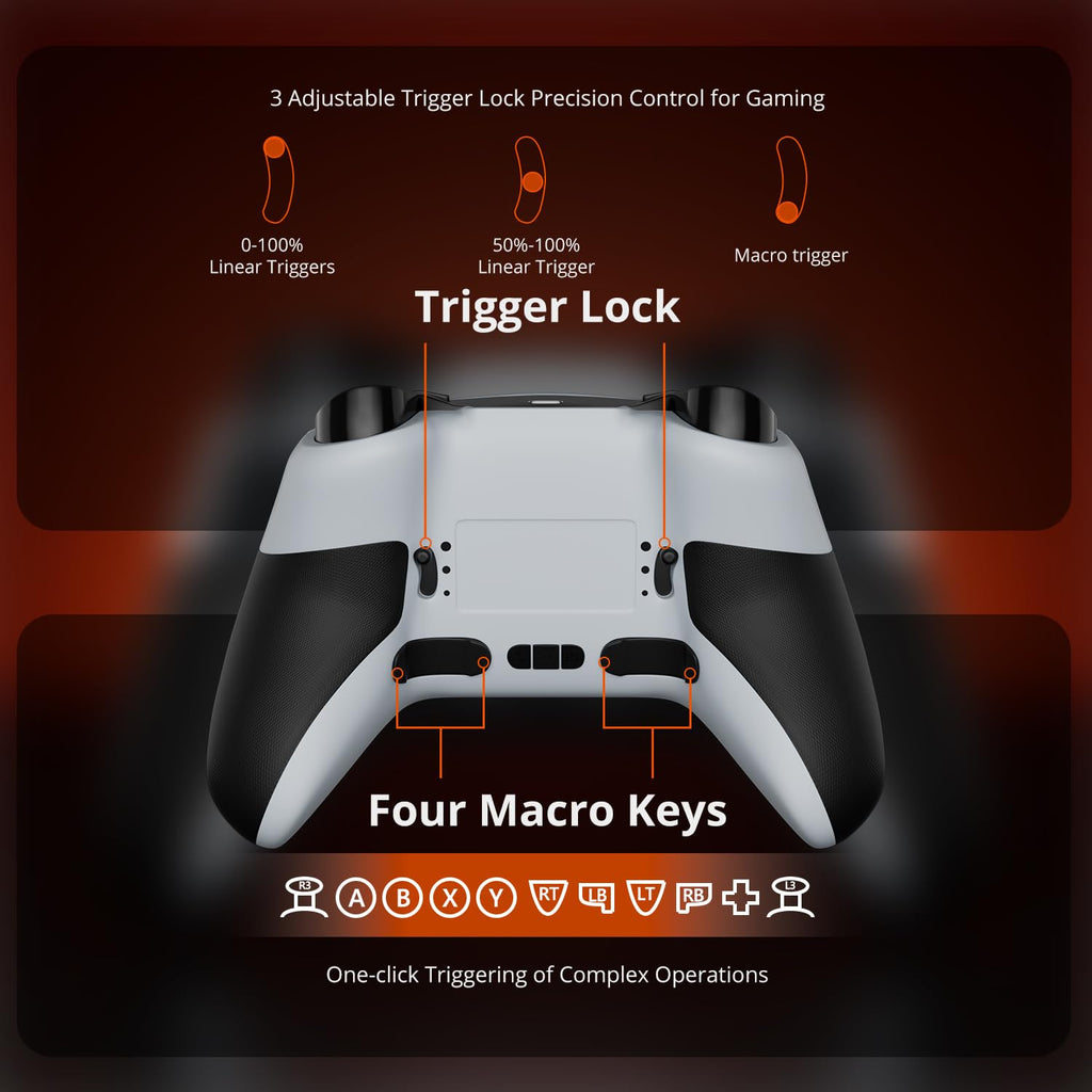 Wireless PC Controller with Hall Effect Joysticks & Triggers, 1000Hz Polling Rate, Trigger Locks, Bluetooth Pro Gaming Controller for PC/Steam/Luna/Tesla - 4 Macros and Turbo, Dynamic RGB, Silver