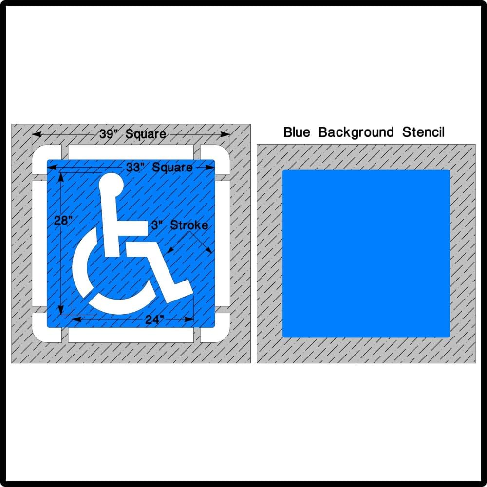 Small Federal Handicap Parking Stencil with Border & Background | Part#: 10001955 | 39" W x 39" H | Flexible and Durable 1/8" PolyTough Lifetime | Made in USA