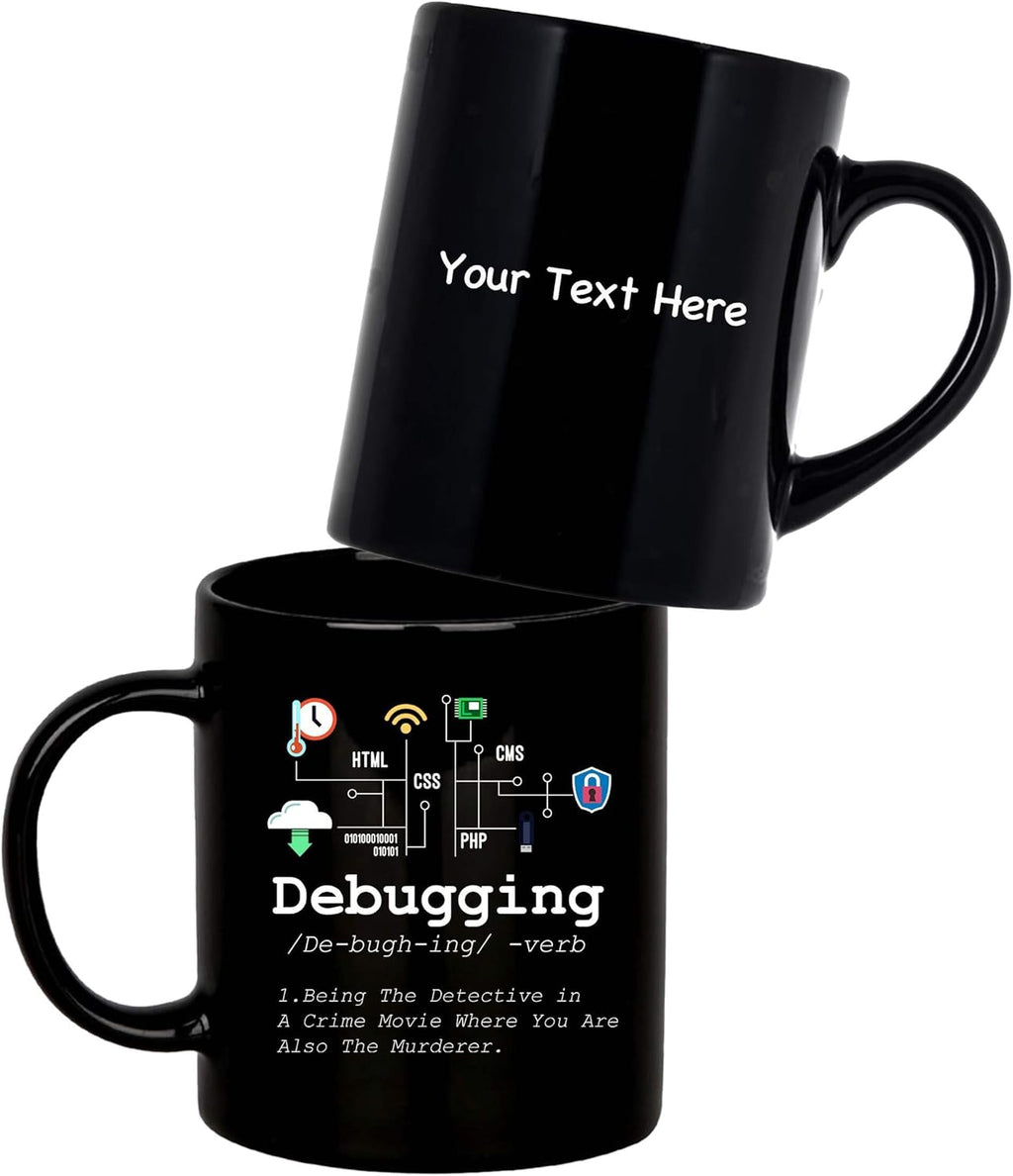 Personalized Debugging Definition Mug Funny Gift To Programmer Customized IT Programming Coding Binary Computer Teacher Student 11oz Black Ceramic Mug 11oz