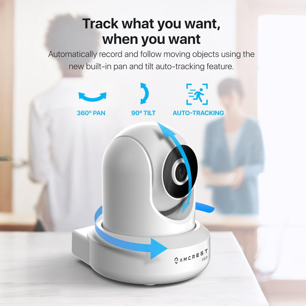 Amcrest 4MP ProHD Indoor WiFi, Security IP Camera with Pan/Tilt, Two-Way Audio, Night Vision, Remote Viewing, 4-Megapixel @30FPS, Wide 90° FOV, IP4M-1041W (White)