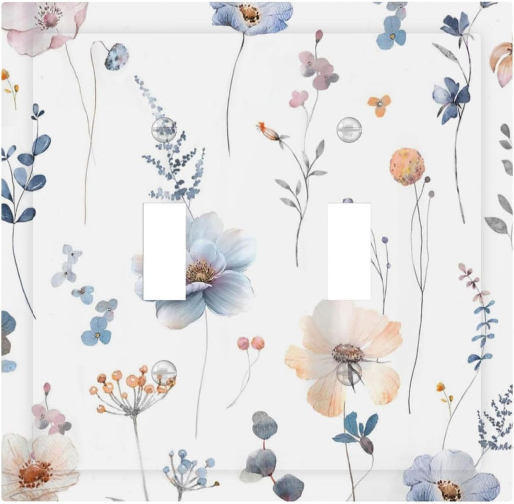 Wildflowers Plant Leaves Floral Berry Decorative Switch Plates 2 Gang Double Toggle Outlet Light Switch Cover Wall Plate Electrical Faceplate for Bed Room Living Room Decor