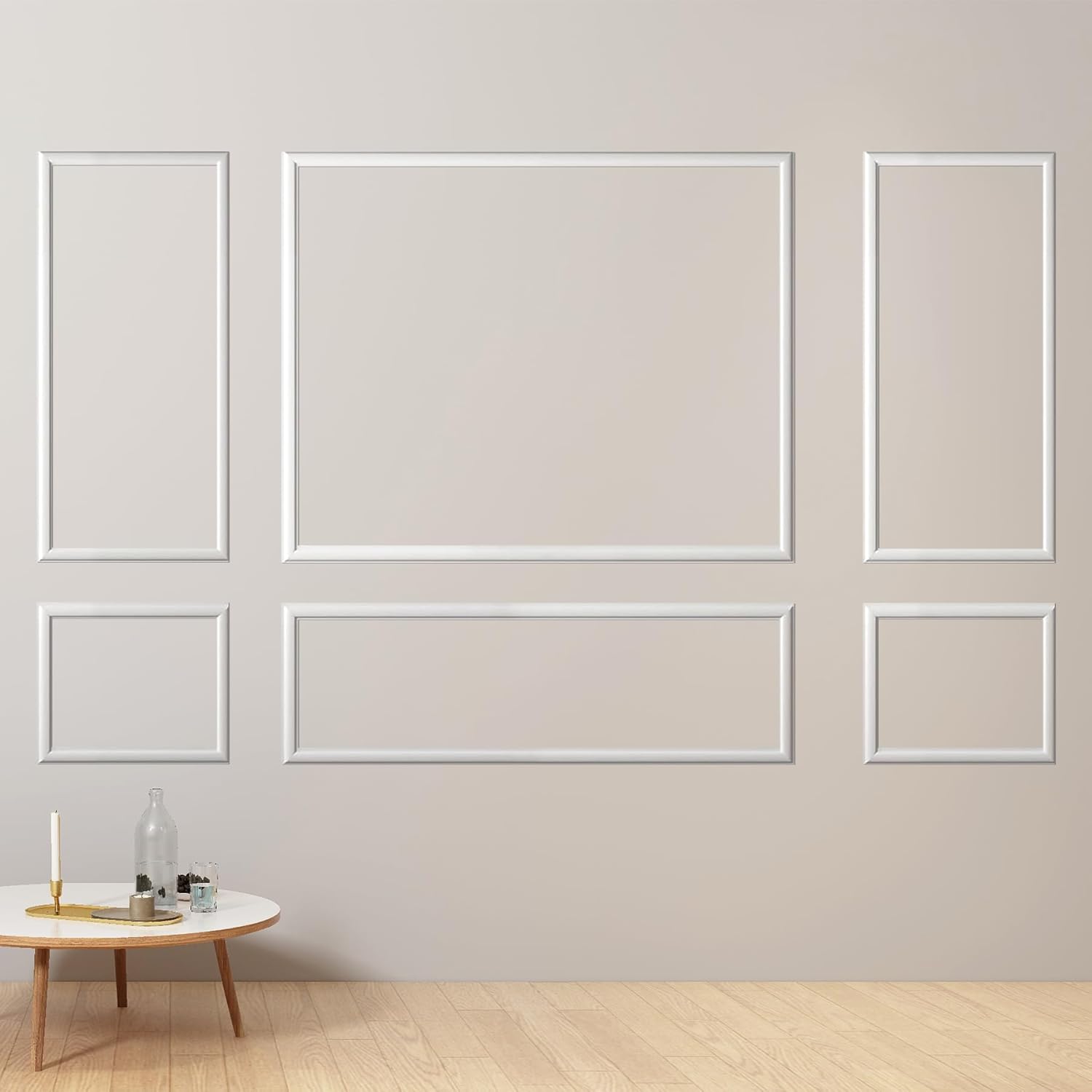 6-Frame Premade Accent Wall Molding Kit, Ready-to-Assemble Wainscoting Panels, Pre-Cut Chair Rail Moulding Trim for Home Décor