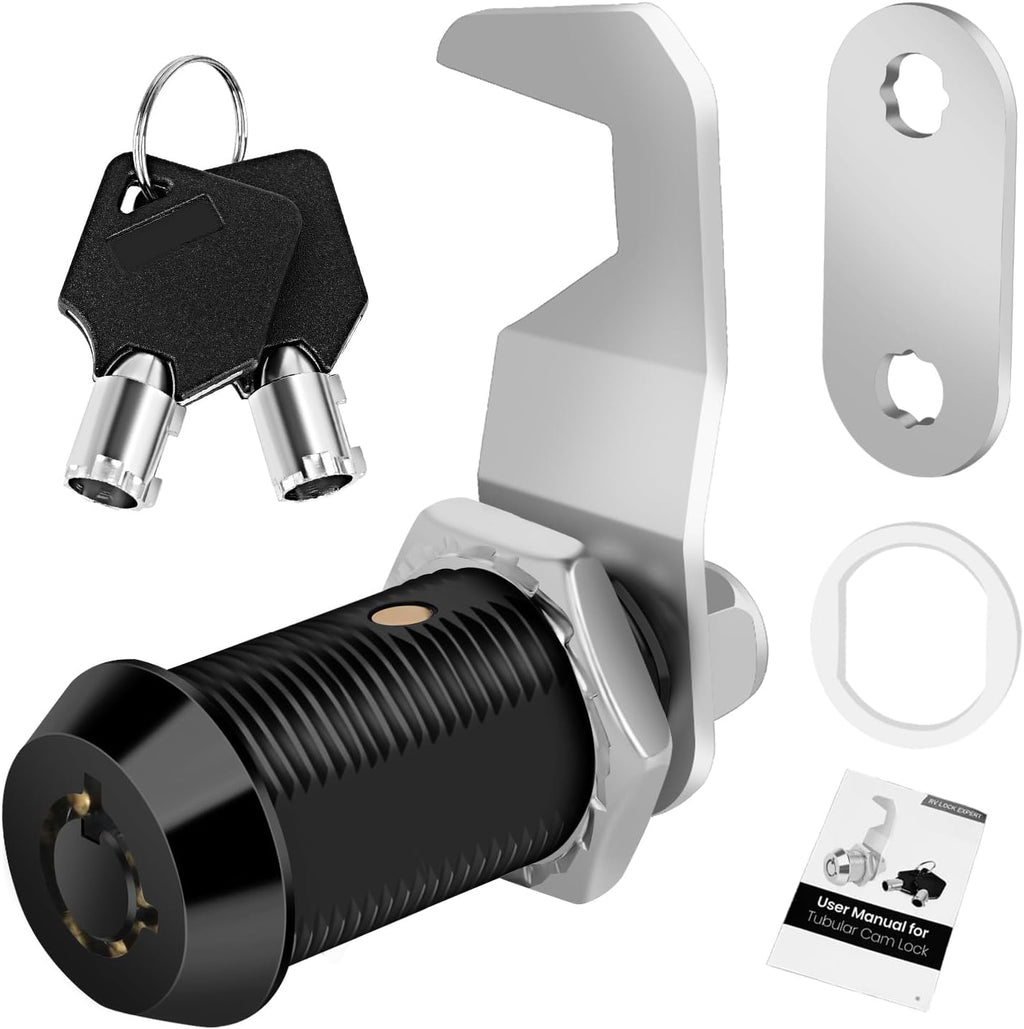 Black Toolbox Lock with Keys - Cabinet Locks Keyed Alike, Hook Cam, Tubular Lock, Tool Box Lock with Manual (1-1/8 Inch 1 Pack-Black)