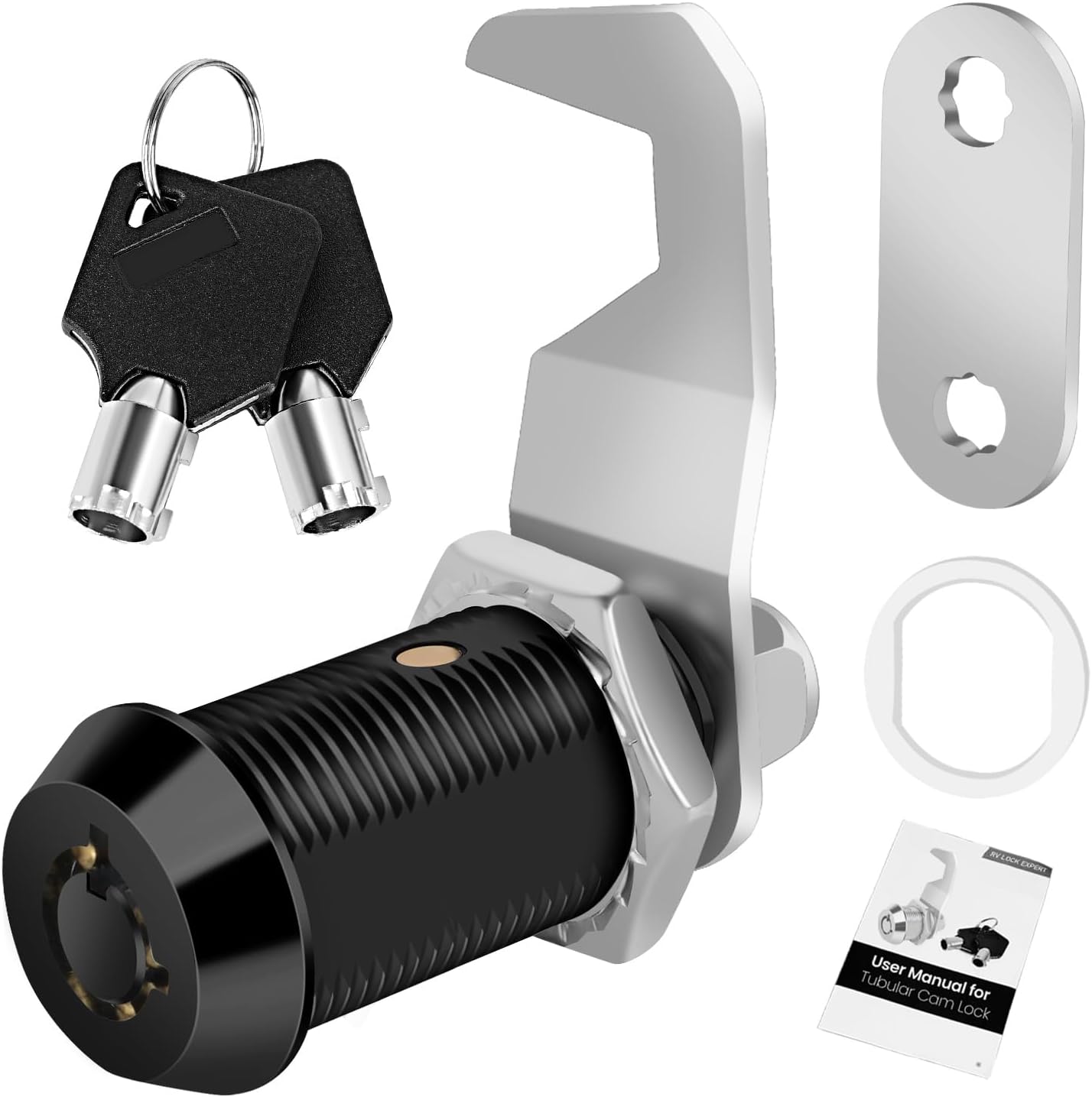 Black Toolbox Lock with Keys - Cabinet Locks Keyed Alike, Hook Cam, Tubular Lock, Tool Box Lock with Manual (1-1/8 Inch 1 Pack-Black)
