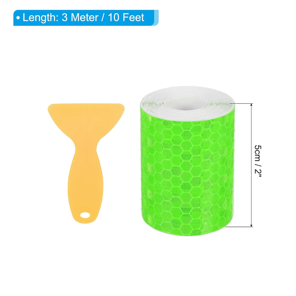 PATIKIL 2 Inch x 10 ft Reflective Tape, 1 Roll Waterproof Self Adhesive High Visibility Caution Warning Safety Tape Reflector with Scraper for Trucks Trailers Cars, Green