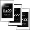 Homeforia 14x22 Picture Frame Black, High End Metal 14 x 22 Poster Frames with Mat 12 x 16 for Photo, 14x22 Black Frame Matted to 12x16 inch Print, 22x14 Thin Frame, Tempered Glass, Wall Kit, Set of 3