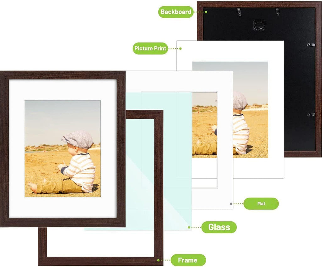 Golden State Art, 11x14 Picture Frame with Mat for 8x10 - High Definition Glass Wall Mounting Horizontal Vertical Display (Brown, 2 Pack)