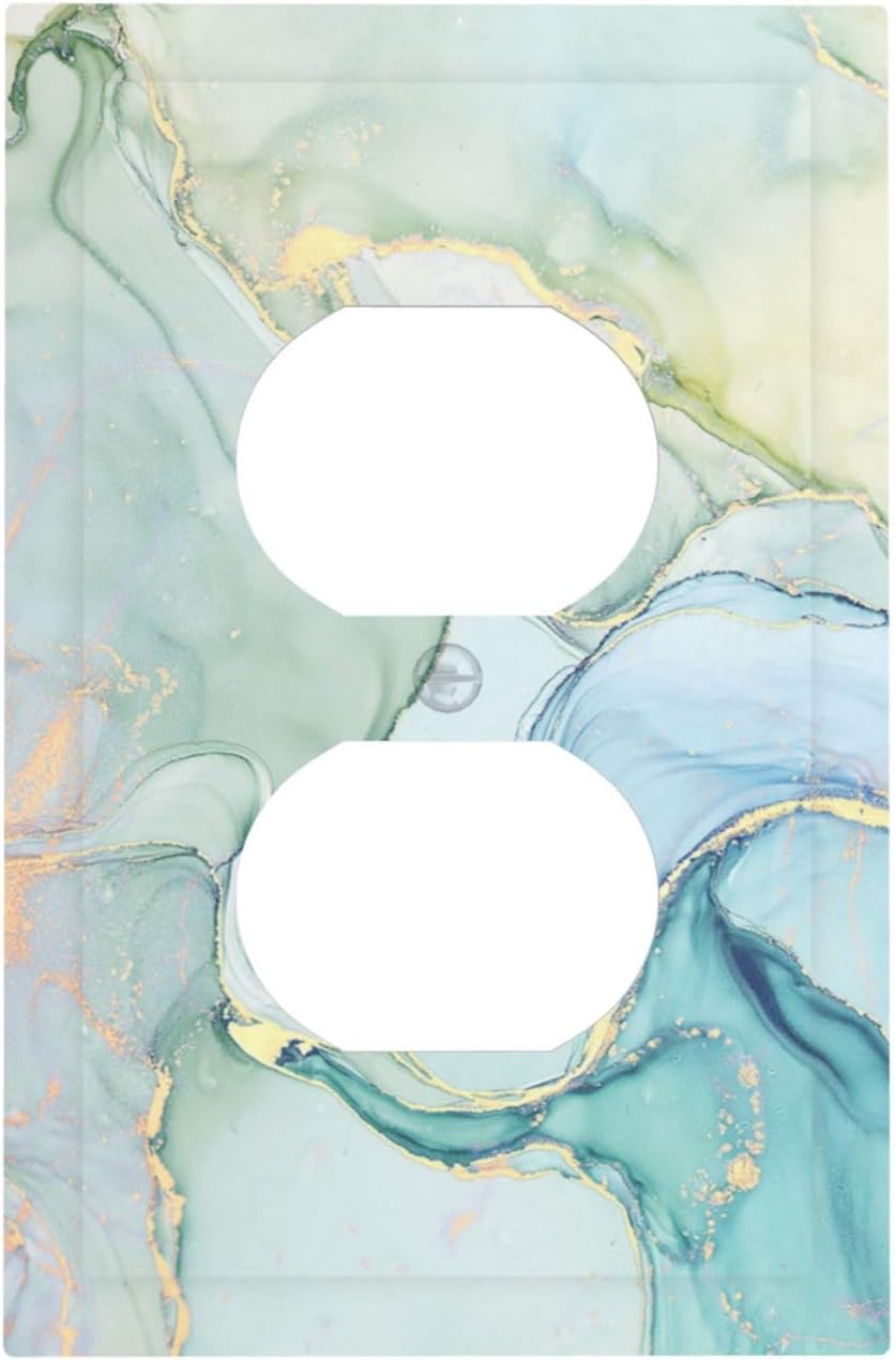 Outlet Covers Teal Gold Marbling Turquoise 1 Gang Duplex Wall Plate Decorative Switch Plates Electrical Receptacle Faceplate Light Switch Cover for Bathroom living Room Decor