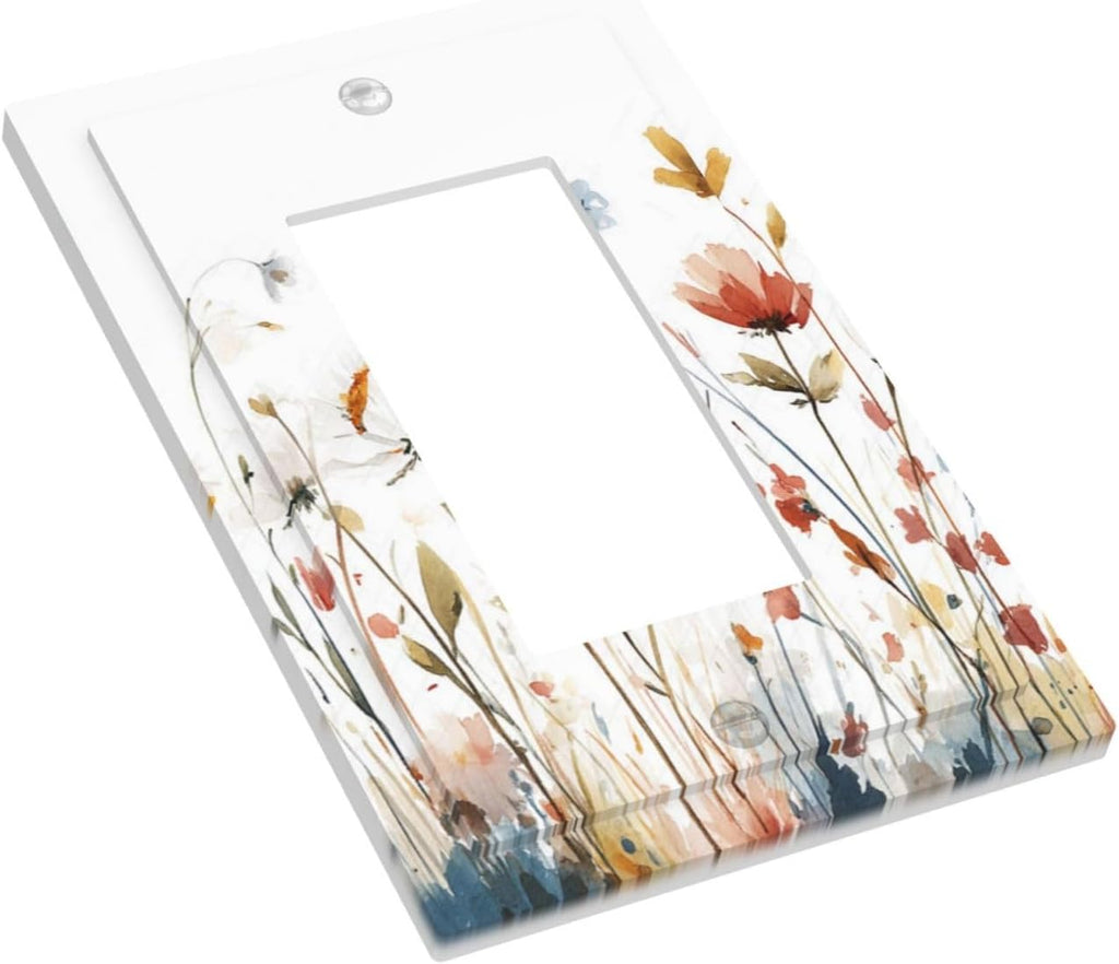 Watercolor Wildflower Colorful Floral Plant Decorative Outlet Covers 1 Gang Single Rocker Light Switch Cover Plate Wall Plates GFCI Faceplate for Bed Room Living Room Decor