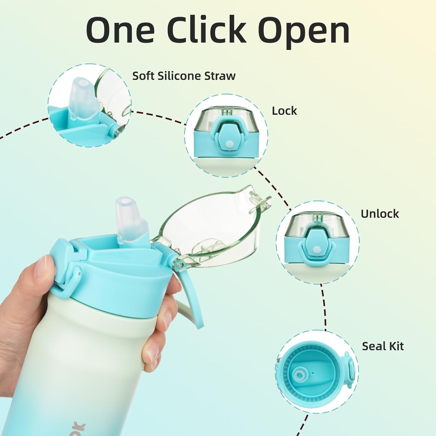 BJPKPK Water Bottle with Straw 14oz Insulated Water Bottles Reusable Stainless Steel Metal Thermal Flask with Leak Proof Lockable Lid and Carry Handle,Mint
