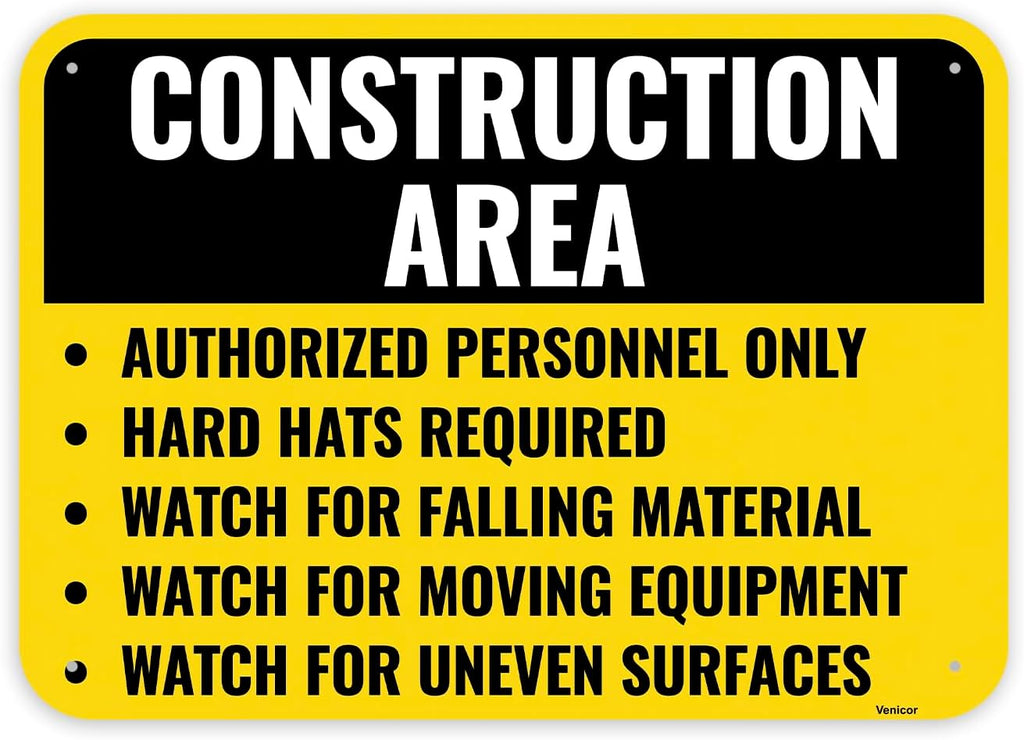 1PC Construction Area Sign, 14 x 10 Inches - Aluminum - Danger Zone Under Construction Safety Site Signs For Jobsites