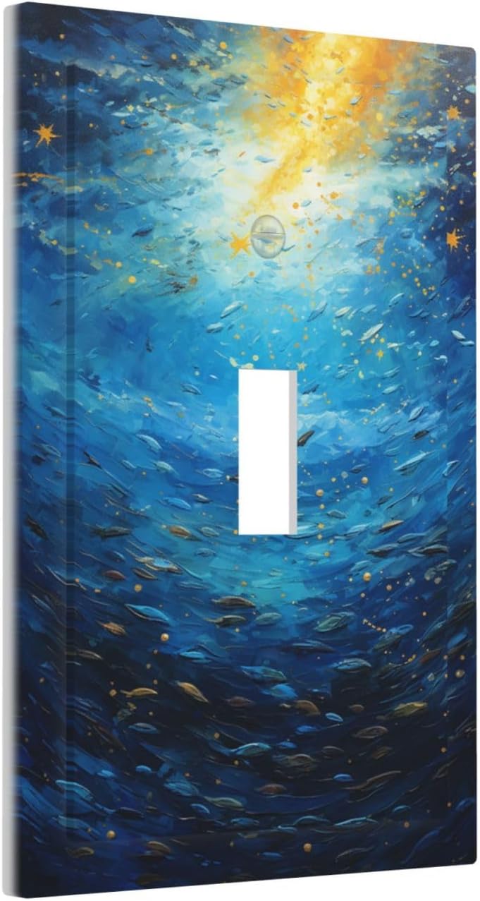 Decorative Light Switch Cover Dream Ocean Underwater World Fish Shoal 1 Gang Single Toggle Decorator Outlet Wall Plate Device Electrical Faceplate Switchplates for Kids room Nursery Decor