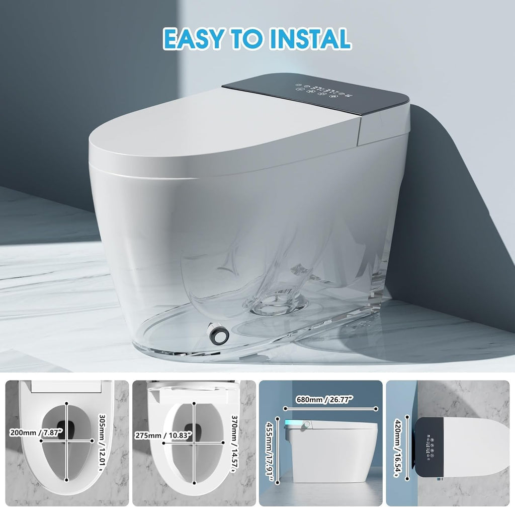 Smart Toilet with Bidet Built In with Warm Water Sprayer and Dryer, Foot Sensor Operation,Heated Seat toilet with LED Display for Bathroom,One Piece Bidet Toilet with Auto Dual Flush