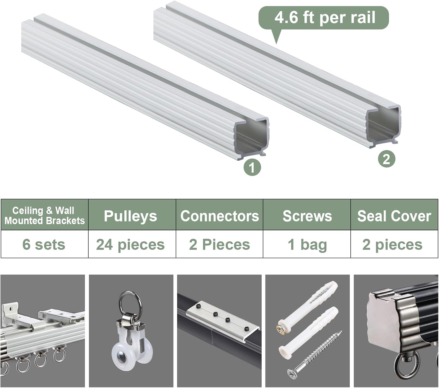 ZSHINE Curtain Single Tracks Ceiling or Wall Mounting Heavy-Duty Curtain Rails for Living Room Bedroom Room Divider (White, 9.5ft)