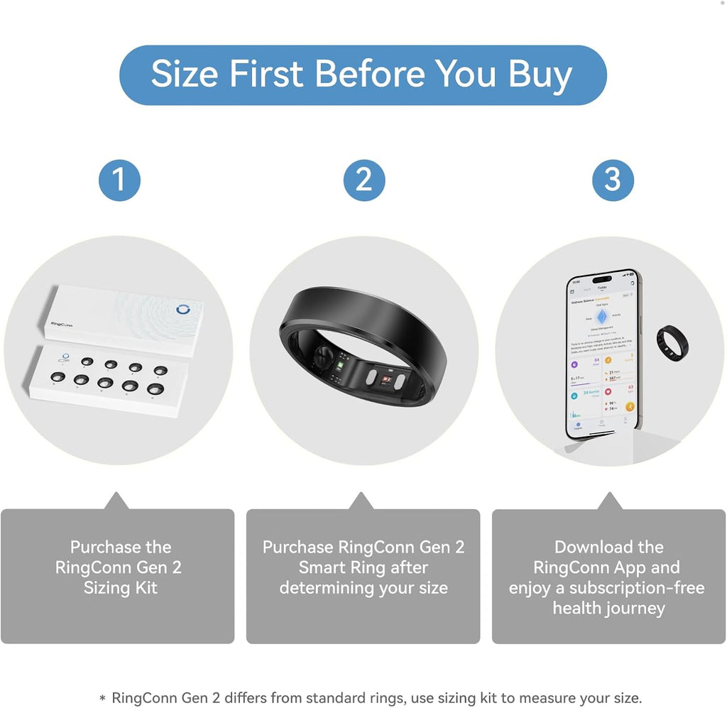 RingConn Gen 2, World’s First Smart Ring with Sleep Apnea Monitoring, No APP Subscription, 12-Day Battery Life, Stress/Heart Rate/Women's Health Tracker, Android & iOS Compatible (Black, Size 13)