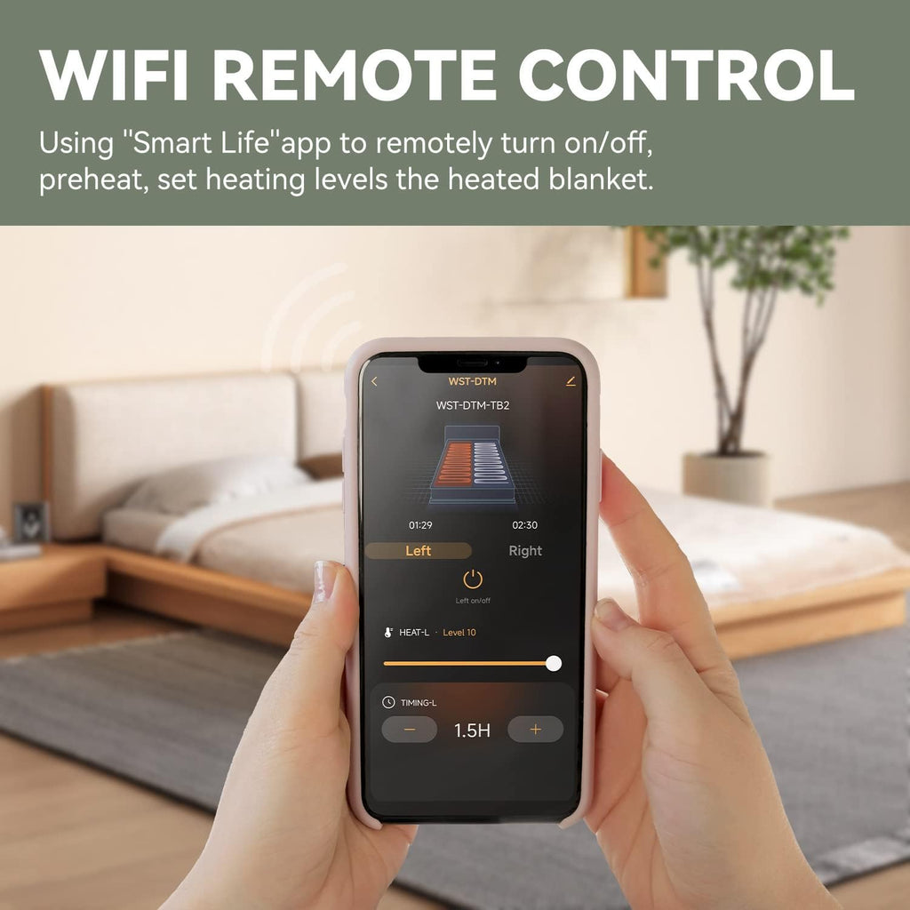 Warm Storm Wi-Fi Wireless Electric Blanket Queen Size 84x90 Inch Flannel & Sherpa with Controller, Smartphone Connection(2.4Ghz), 10 Heating Levels 12 Hours Timer, Machine Washable, Beige
