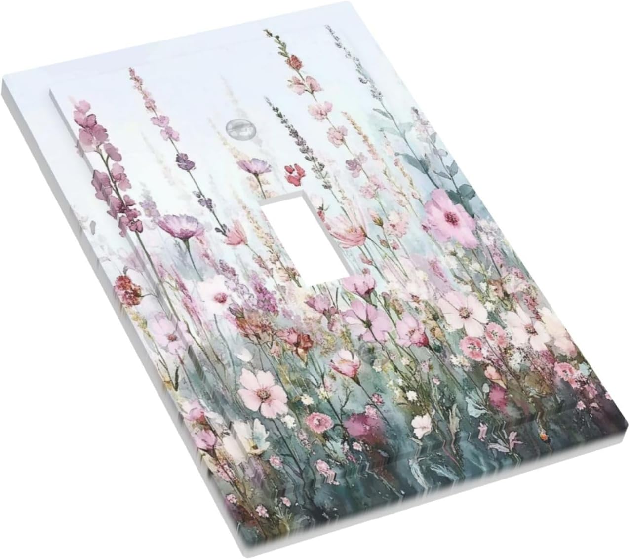 Pink Floral Watercolor Botanical Wildflowers Decorative Light Switch Cover 1 Gang Single Toggle Device Electrical Faceplate Switchplates Decorator Outlet Wall Plate For Bed Room Living Room Decor