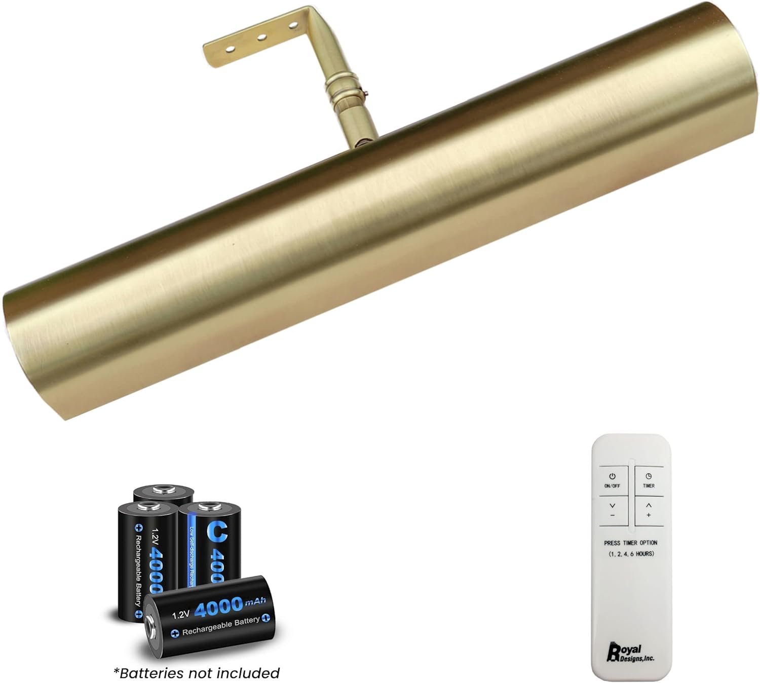 Royal Designs, Inc. Cordless Remote Control LED Picture Light, Dimmable with Timer Function, Brushed Satin Brass, 14.75 Inches, 2 Pack