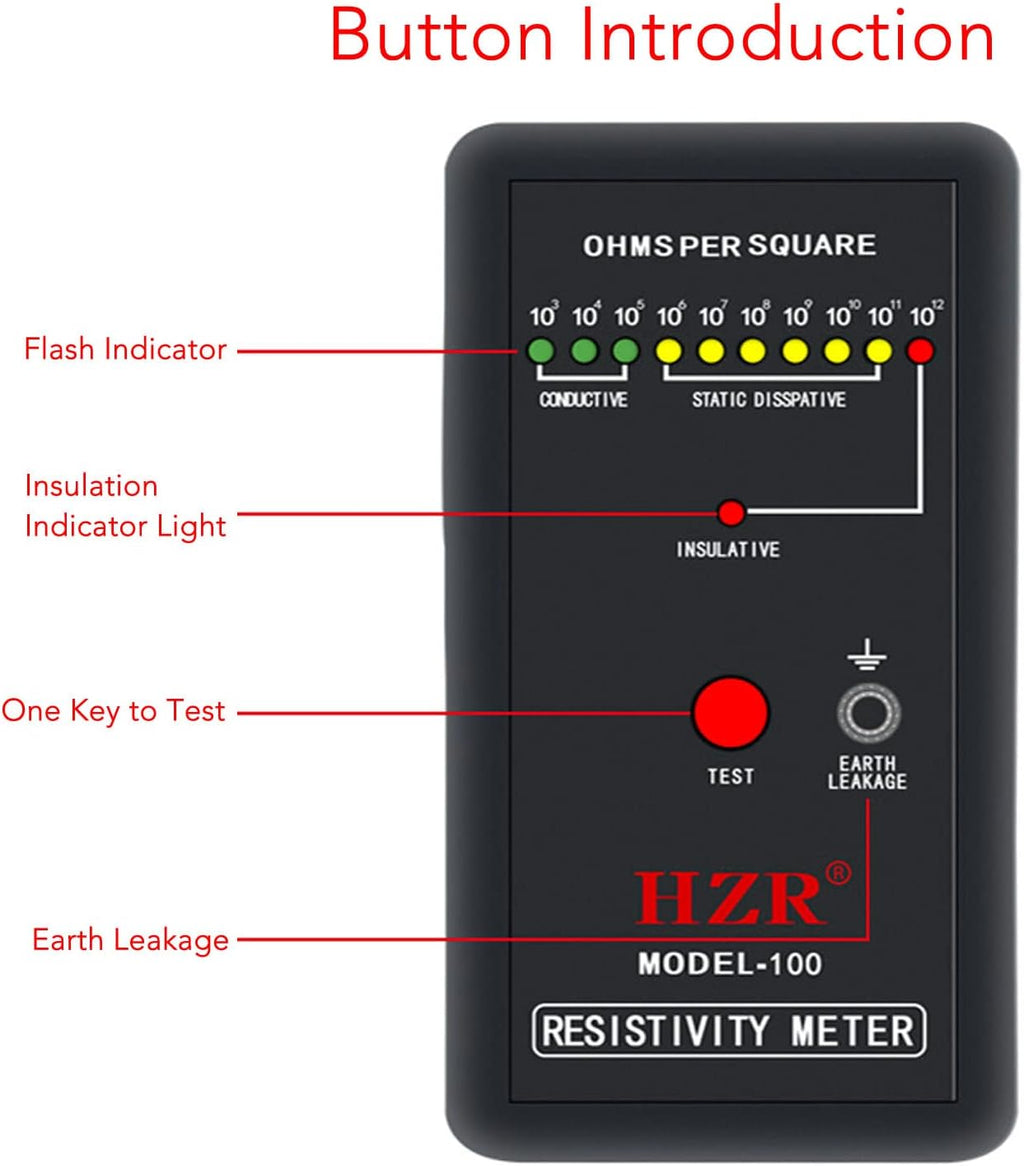 Digital Static Electricity Tester - Precise Measuring Instrument Electrostatic Analyzer Self Calibration Resistivity Tester