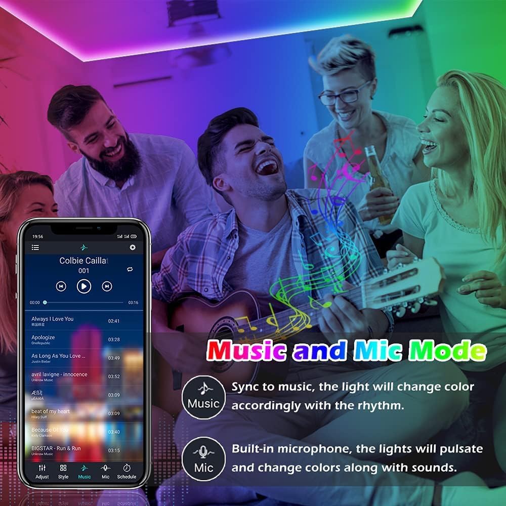 20FT Led Strip Lights,Long Smart Led Light Strips Music Sync 5050 RGB Color Changing Rope Lights,Bluetooth APP/IR Remote/Switch Box Control Led Lights for Bedroom,Home Decoration,Party,Festival