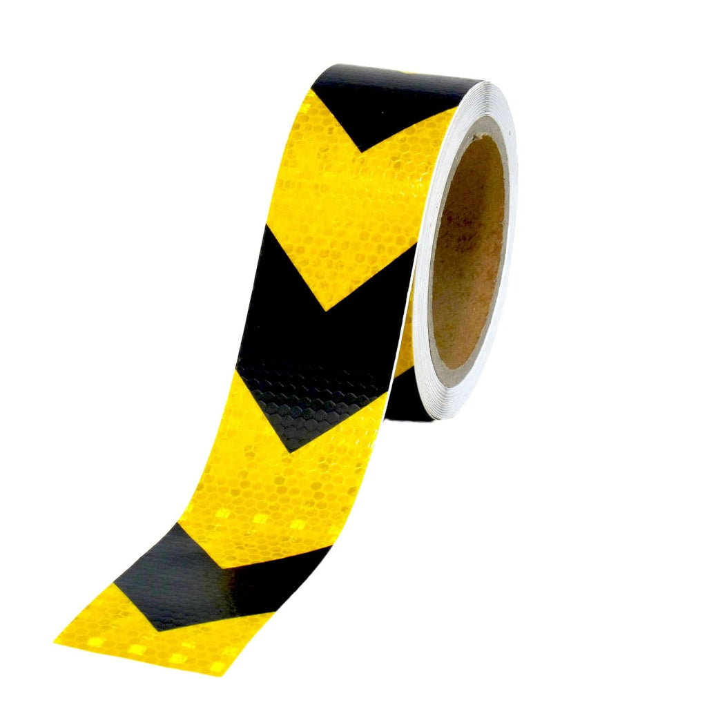 Arrow Reflective Tape 2 Inch x 33 FT Black Yellow Waterproof Caution Safety Tape Stickers Reflector Tape Conspicuity Outdoor Hazard Warning