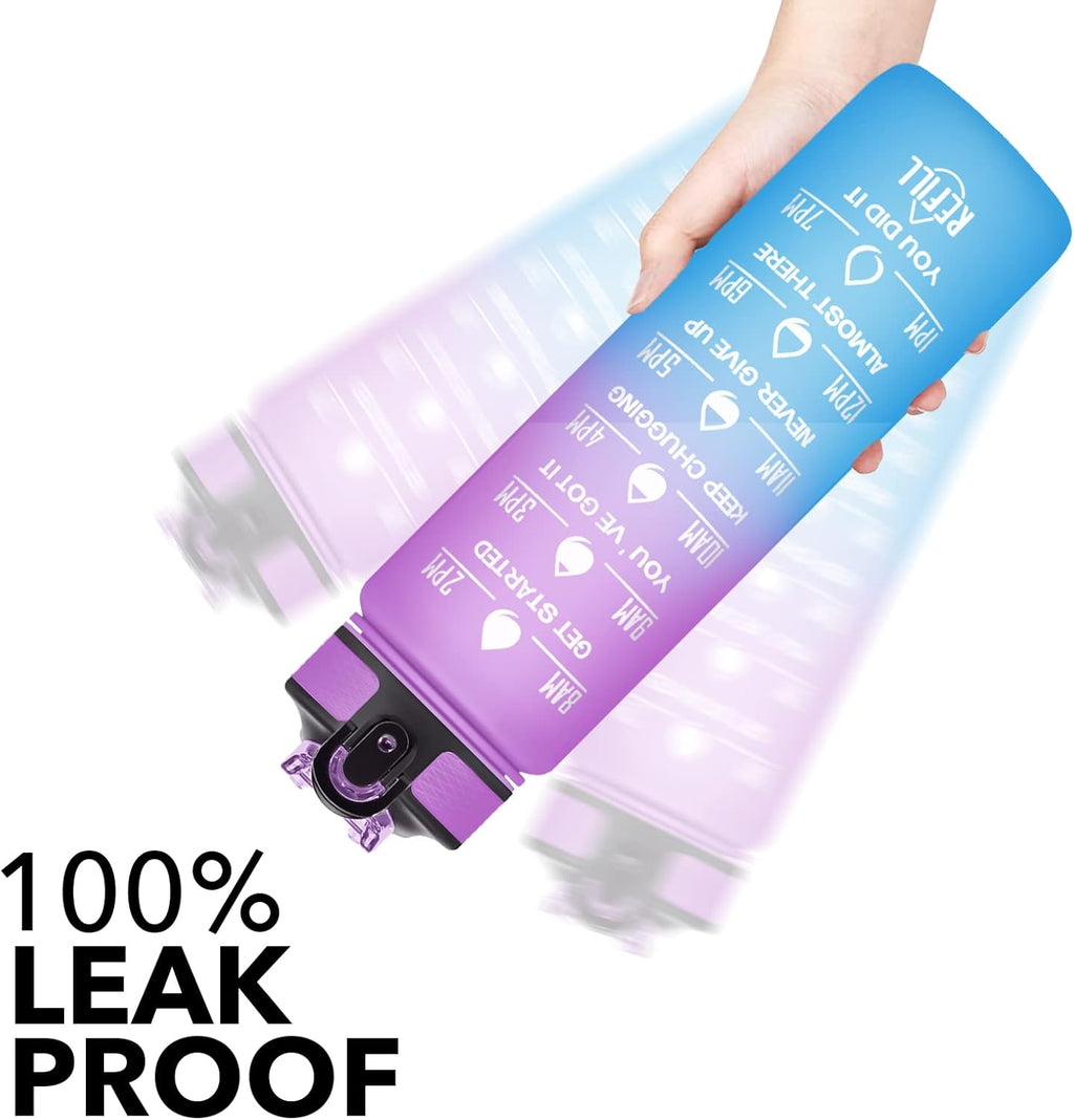 Hyeta 32 oz Water Bottles with Times to Drink and Straw, Motivational Water Bottle with Time Marker, Leakproof, Drinking Sports Water Bottle for Fitness, Gym and Outdoor