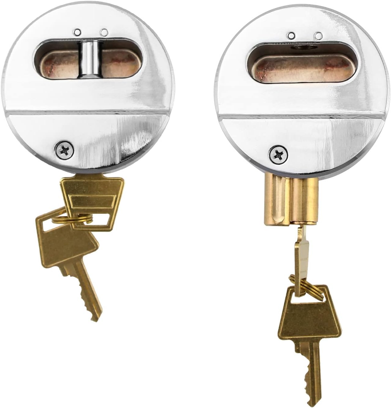 QWORK Heavy Duty Puck Lock and Hasp, 4 Pack High Security Steel Hidden Shackle Keyed Different Padlocks with Keys for Trucks, Gates, Vans and Vending Machines
