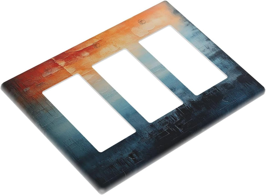 Blue Orange Abstract Modern Minimalist Oil Painting Triple Rocker Light Switch Covers 3 Gang Outlet Cover Wall Plates Decorative Switch Plates Electrical GFCI Faceplate Switchplate 4.49 X 6.38 IN