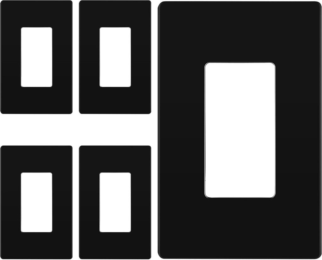 LIDER Matte Finish Decorator Switch Cover, Screwless Wall Plate, Mid-Size 1-Gang 4.88" x 3.11", Unbreakable Polycarbonate Thermoplastic, UL Listed, LSWP-31M-BK5P, Black, 5 Pack
