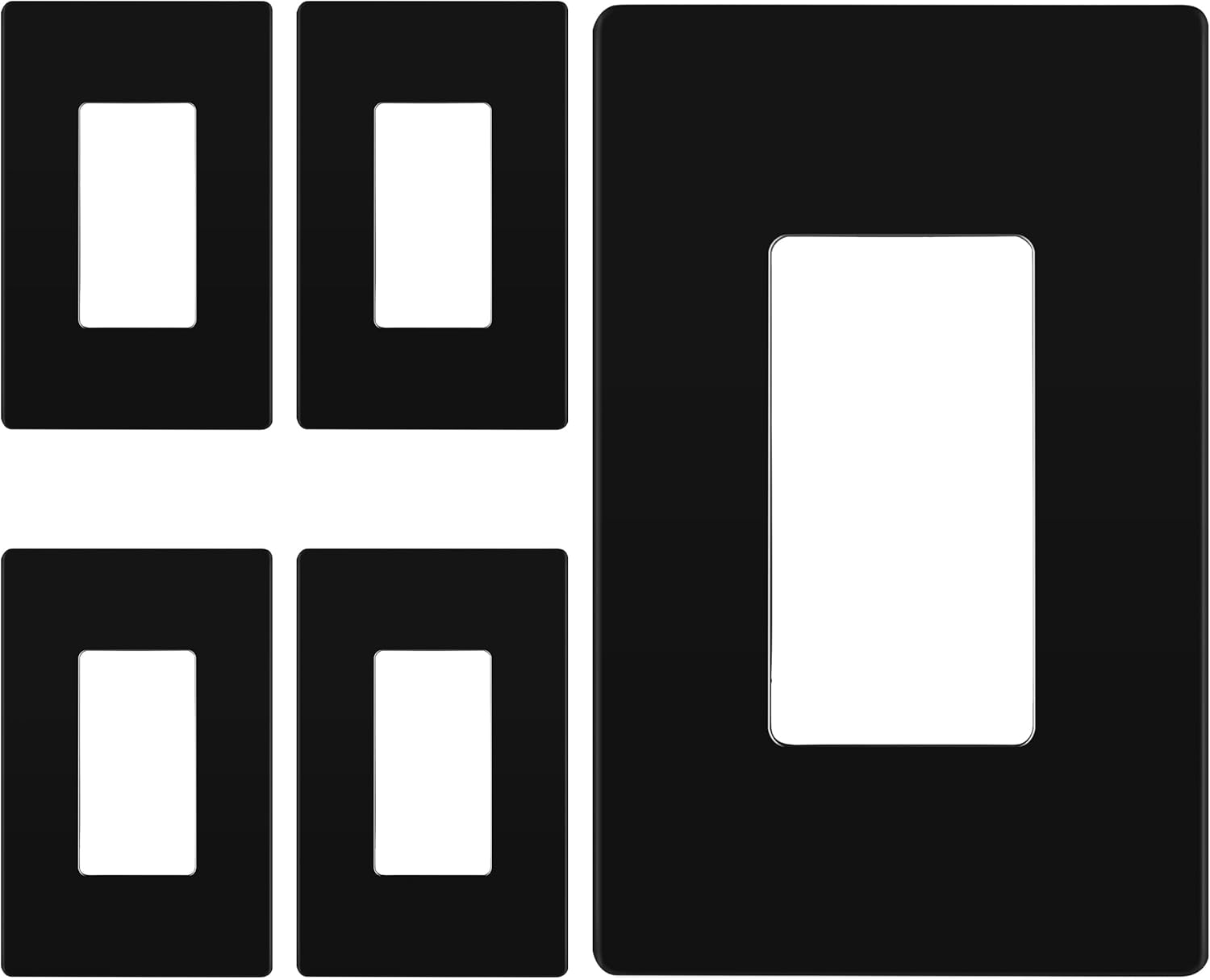 LIDER Matte Finish Decorator Switch Cover, Screwless Wall Plate, Mid-Size 1-Gang 4.88" x 3.11", Unbreakable Polycarbonate Thermoplastic, UL Listed, LSWP-31M-BK5P, Black, 5 Pack