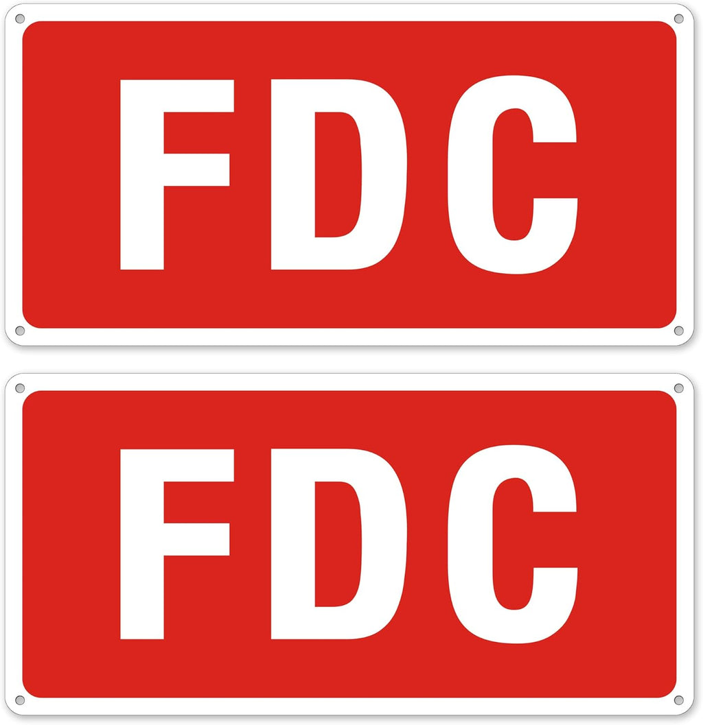 FDC Sign, 2 Pack FDC Sign Outdoor Aluminum Metal Sign, FDC Signs for Fire Department Connection, UV Protected Weather Resistant and Easy to Install (Size: 12x6 inches)