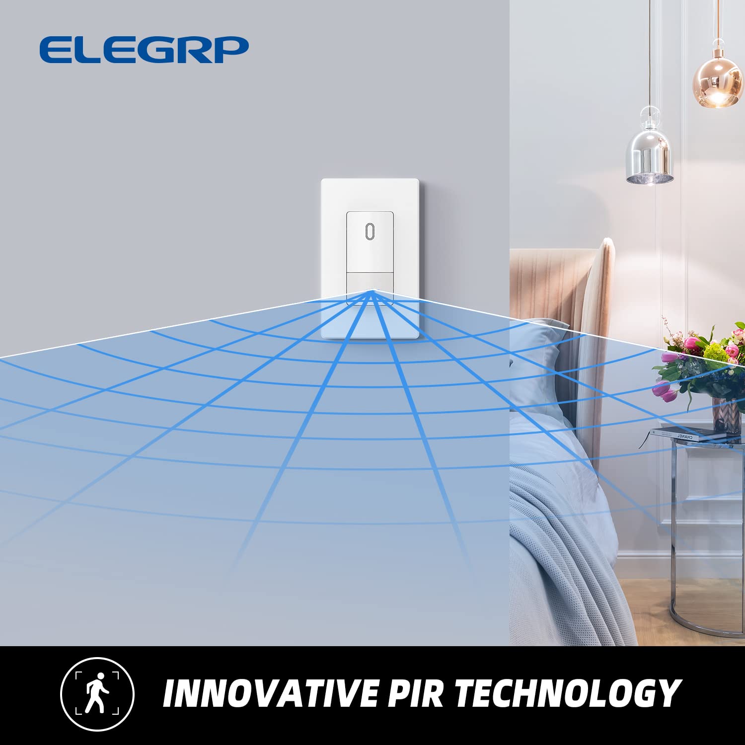 ELEGRP Matte White Single Pole Occupancy Motion Sensor Light Switch, Need Neutral Wire, 120° Sensor Coverage PIR Infrared Motion Activated, for CFL/LED/MLV/INC/HAL/Fan, UL,10 Pack
