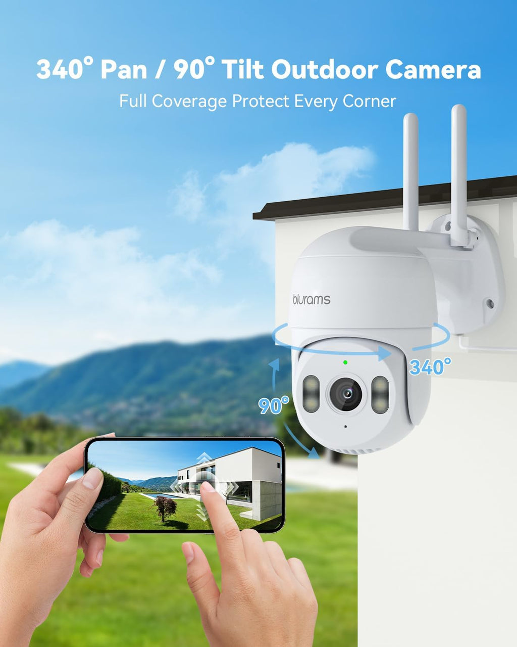 blurams 2K Security Camera Outdoor, Pan-Tilt Outdoor Camera Wired w/360° View, Motion Tracking, 2.4/5GHz WiFi 6, 2-Way Audio, Weatherproof, Free Person/Motion Detection, 24/7 Recording 2Pack