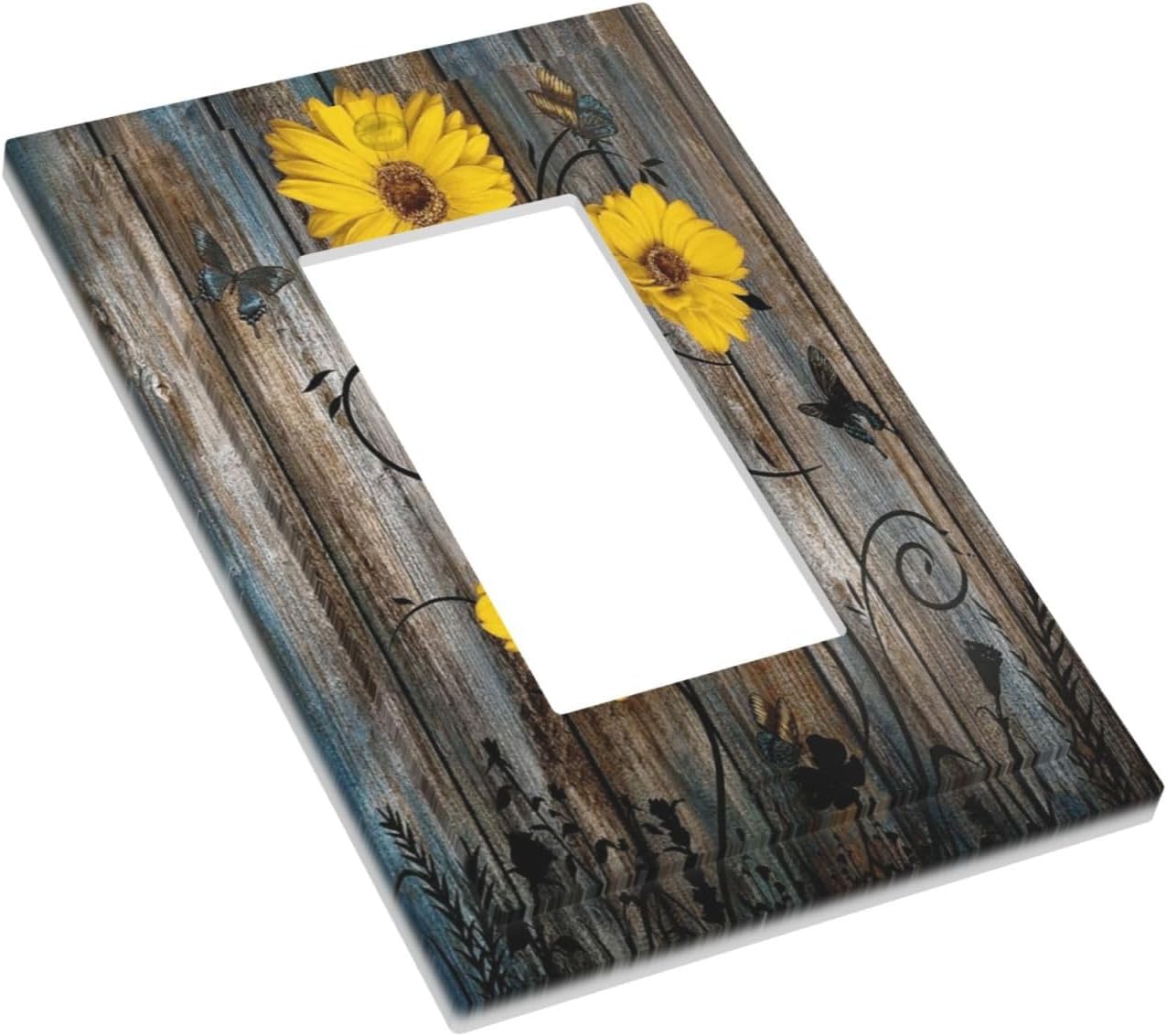 Rustic Barn Sunflower Wooden Daisy Flower Plank Decorative Outlet Covers 1 Gang Single Rocker Light Switch Cover Plate Wall Plates GFCI Faceplate for Farmhouse Home Decor