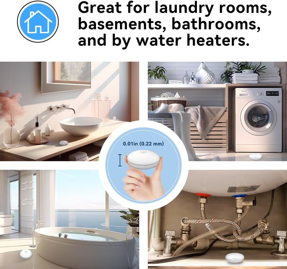 Heiman WiFi Water Leak Detectors for Home, Smart Water Sensor Alarm, 75 dB Water Flooding Alerts and App Remote Notifications, Leak and Drip Detectors, Basement, underground, Kitchen, Laundry (1 Pack)