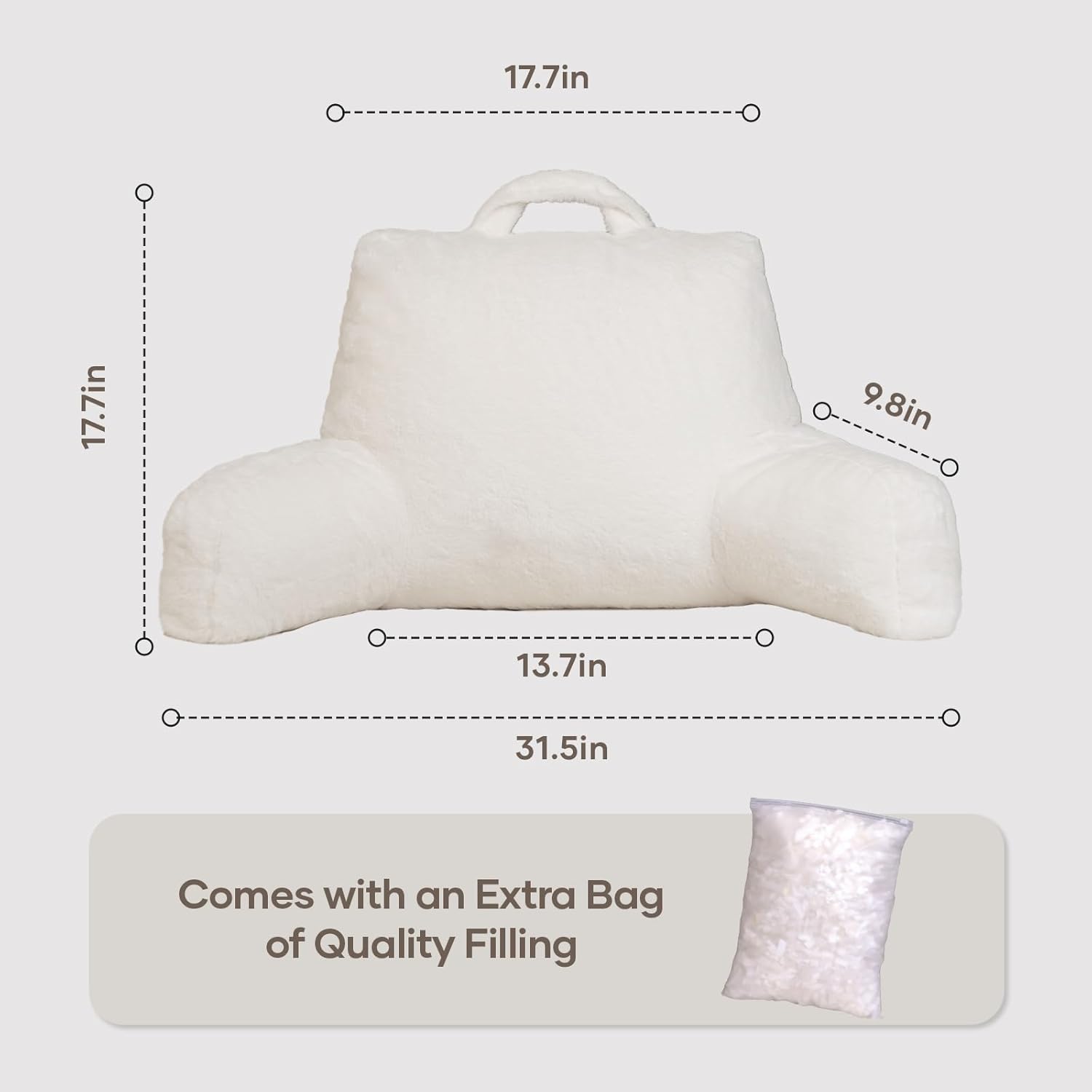 NOONTIDE Reading Pillow for Adults Sitting in Bed:Large Back Pillow with Detachable Neck Roll and Individual Cushion，Cover Washable Sit up Pillow,Watching TV/Gaming/Relaxing(FurryWhite)